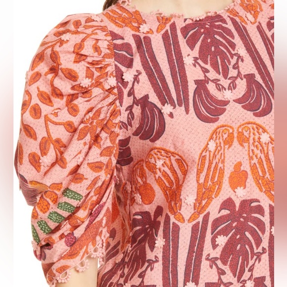 Farm Rio Women’s Ainika Macaws Puff Sleeve Cotton Blouse - Size Large - Picture 4 of 16